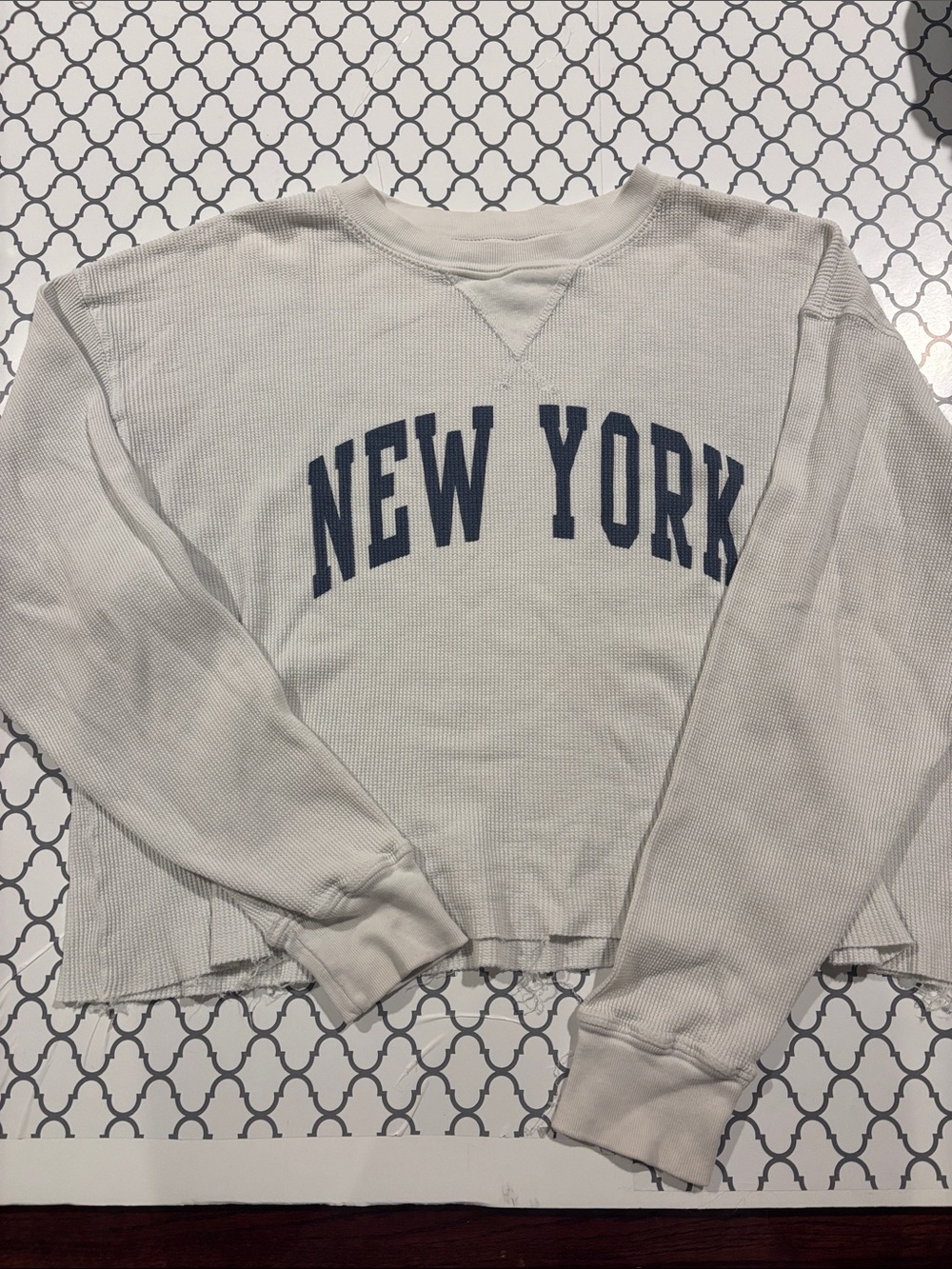 John Galt White Waffle-Knit Crewneck with Navy "NEW YORK" (Brandy Melville)